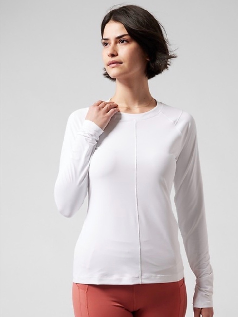 Athleta Sunchaser White Long-Sleeve Crewneck Active Tee Shirt Large